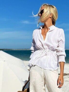 Emerson Fry India Collection Lucybella White Gold Lurex Blouse S